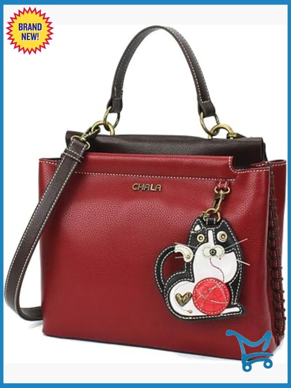 Medium Satchel Handbag with Adjustable Crossbody Strap, Faux Leather